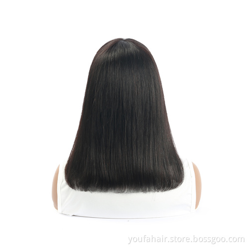 Dropshipping Natural Black Short Pixie Cut Bob Wigs with Bangs Cheap No Lace Machine Made Virgin Peruvian Human Hair Bob Wigs
